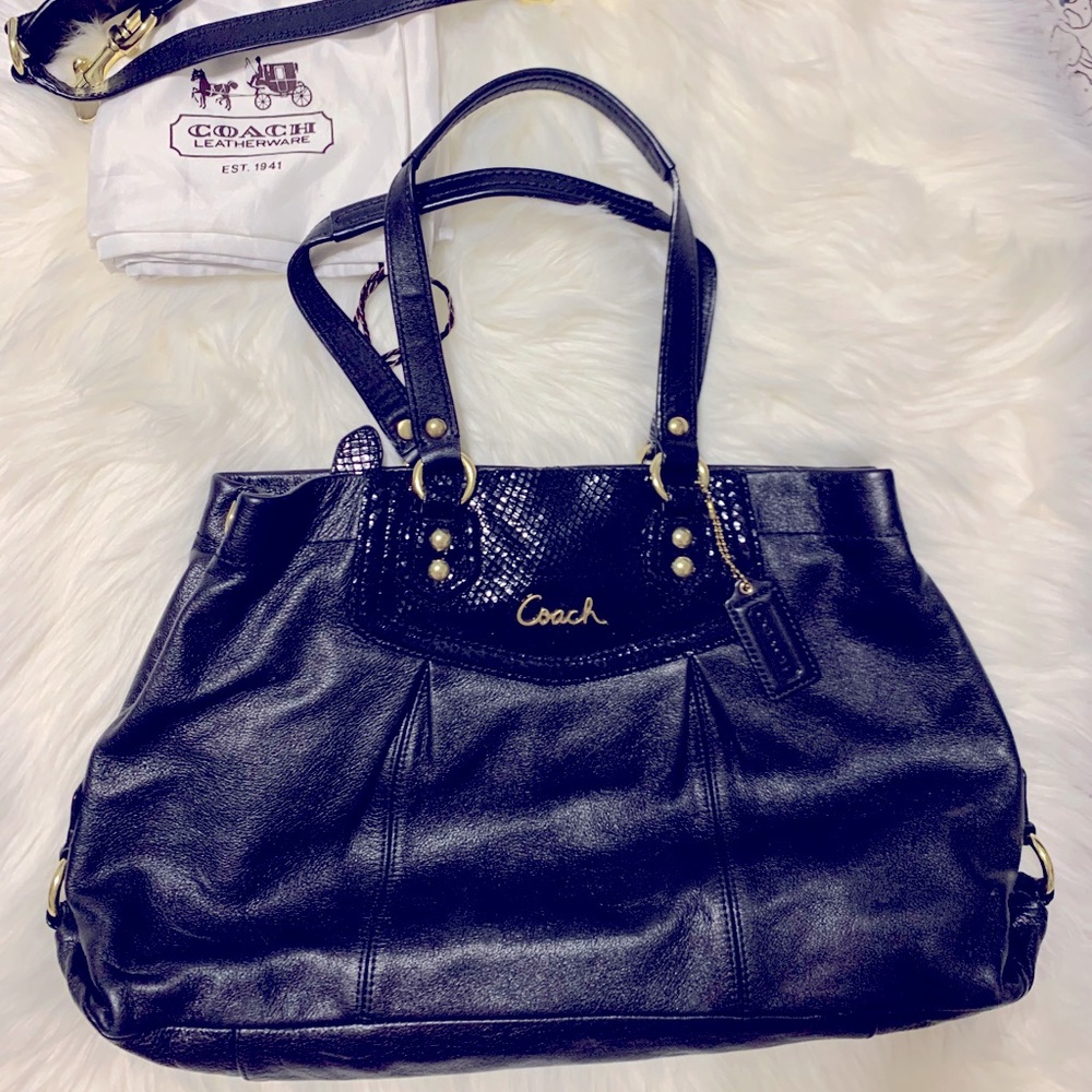 Coach Leather with Snake Print & Gold Accents Bag